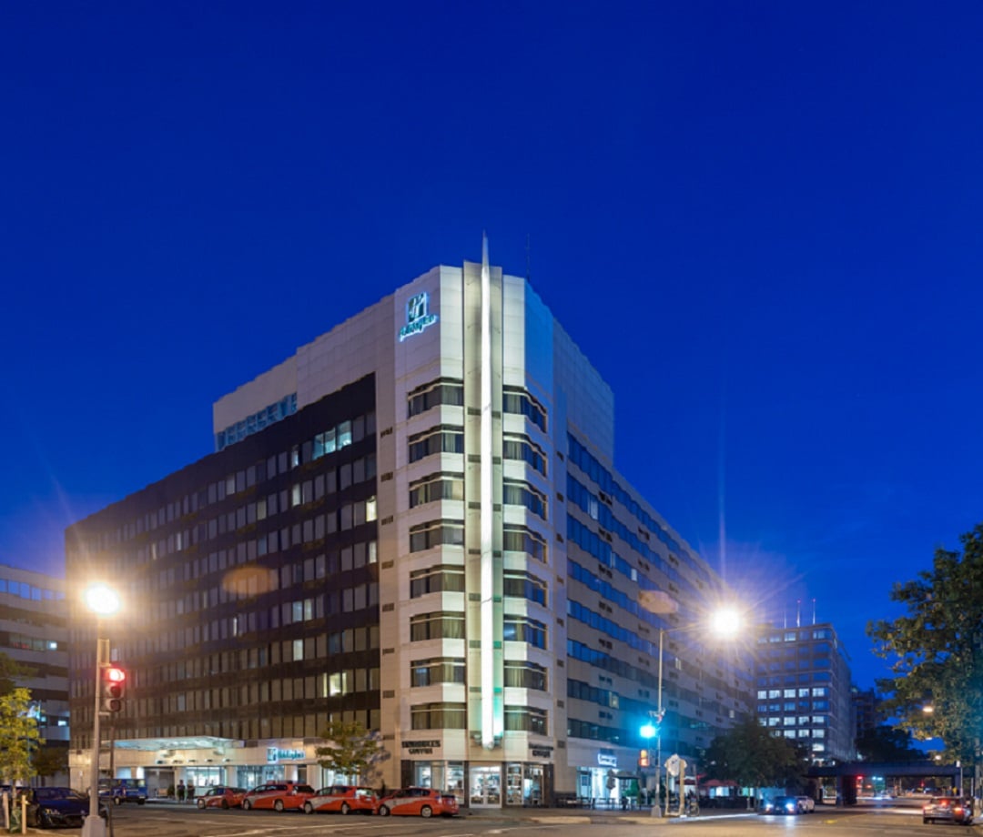 Exterior view of the Holiday Inn. 